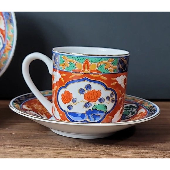 3 TAKAHASHI SAN FRANCISCO Demitasse Coffee Cups & Saucers  Multicolor & Gold Gil - Picture 3 of 16